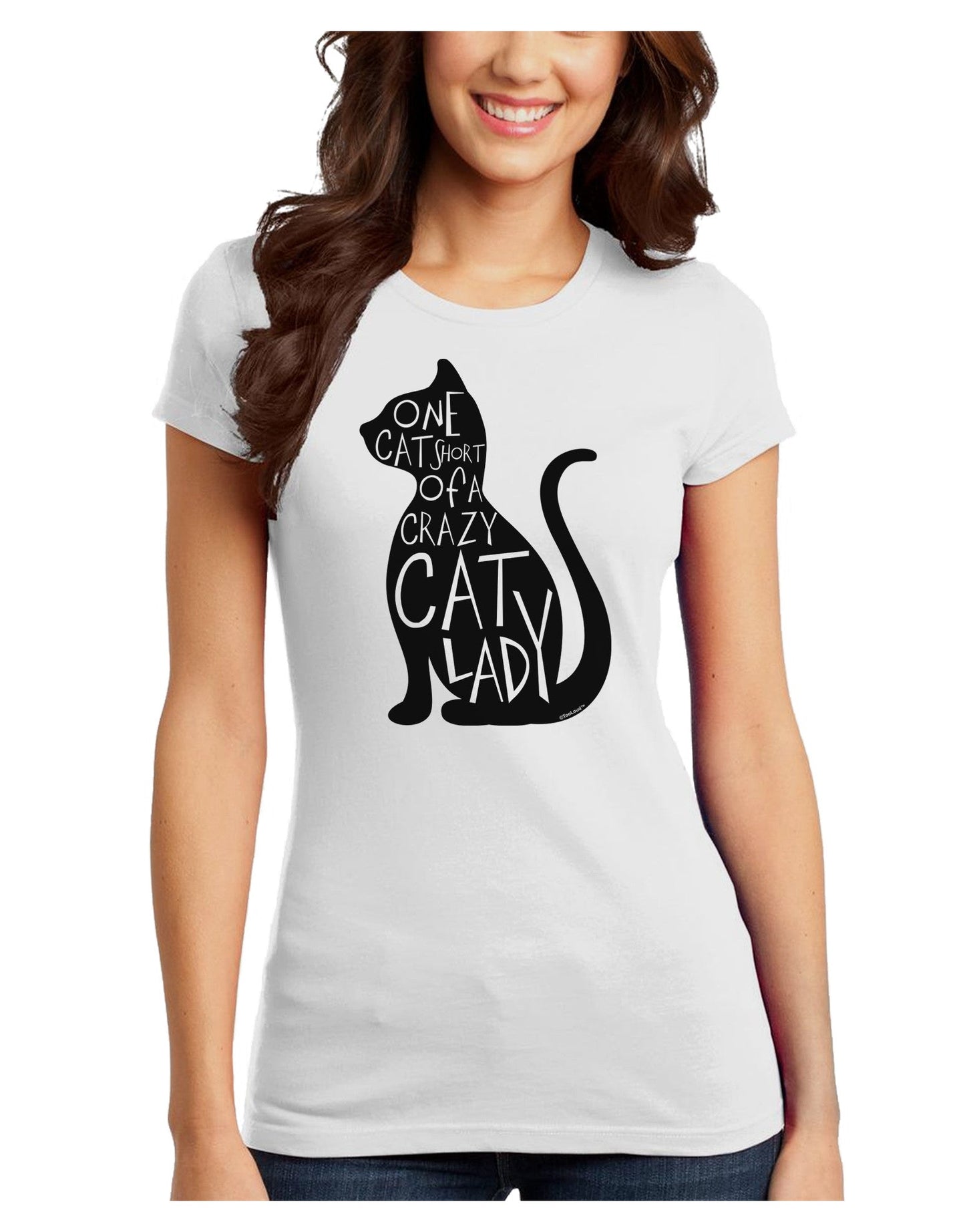 One Cat Short Of A Crazy Cat Lady Juniors T-Shirt-Womens Juniors T-Shirt-TooLoud-White-Juniors Fitted X-Small-Davson Sales