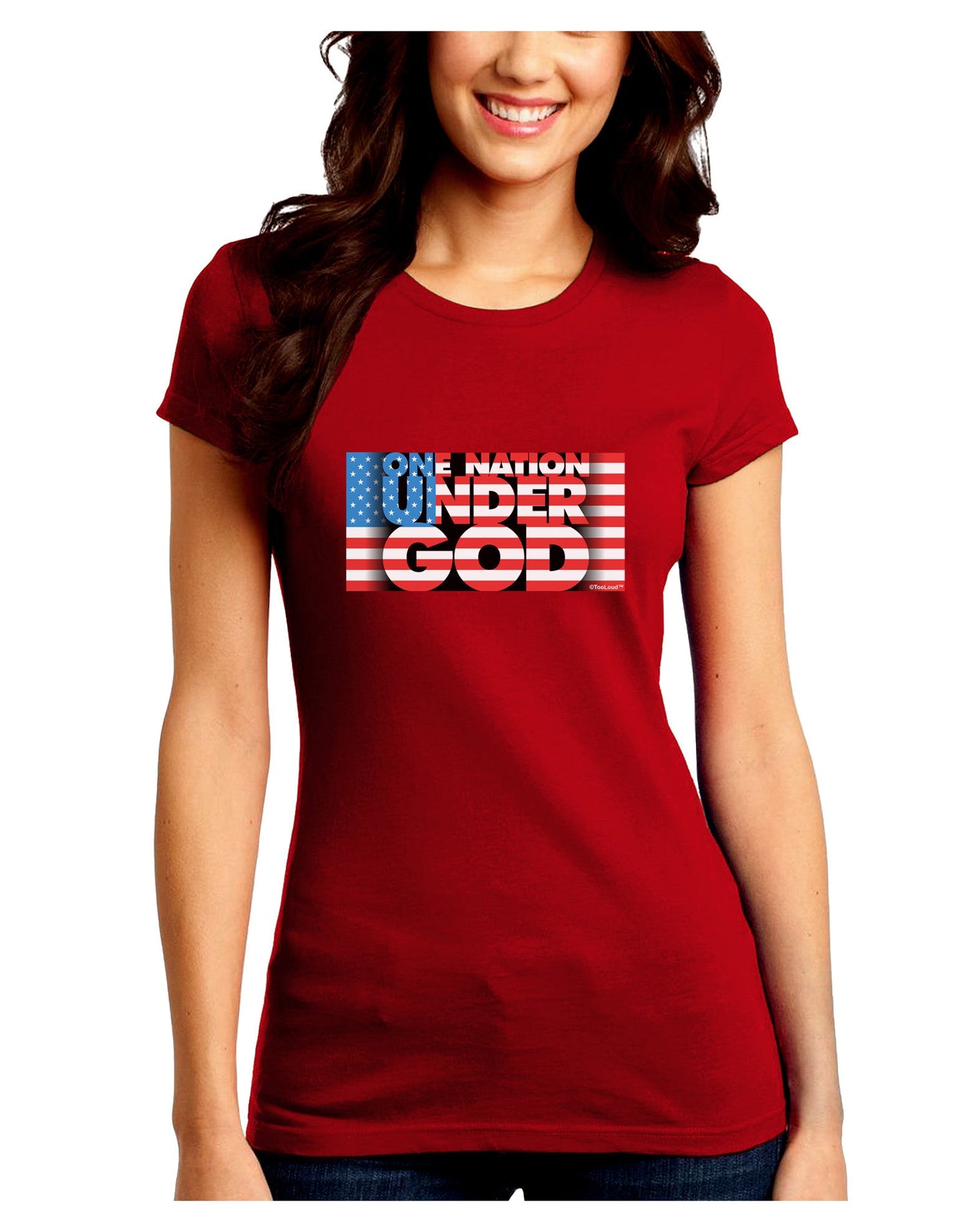 One Nation Under God Juniors Petite Crew Dark T-Shirt-T-Shirts Juniors Tops-TooLoud-Red-Juniors Fitted Small-Davson Sales