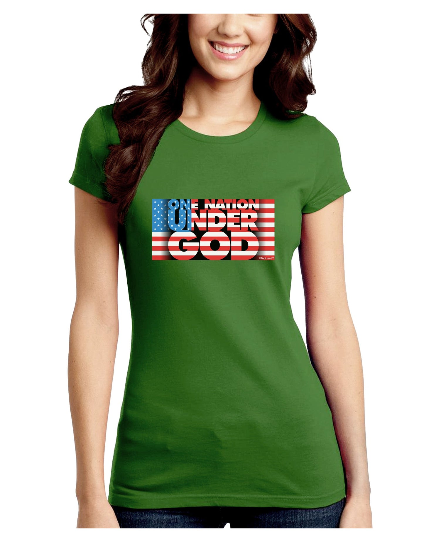 One Nation Under God Juniors Petite Crew Dark T-Shirt-T-Shirts Juniors Tops-TooLoud-Kiwi-Green-Juniors Fitted Small-Davson Sales