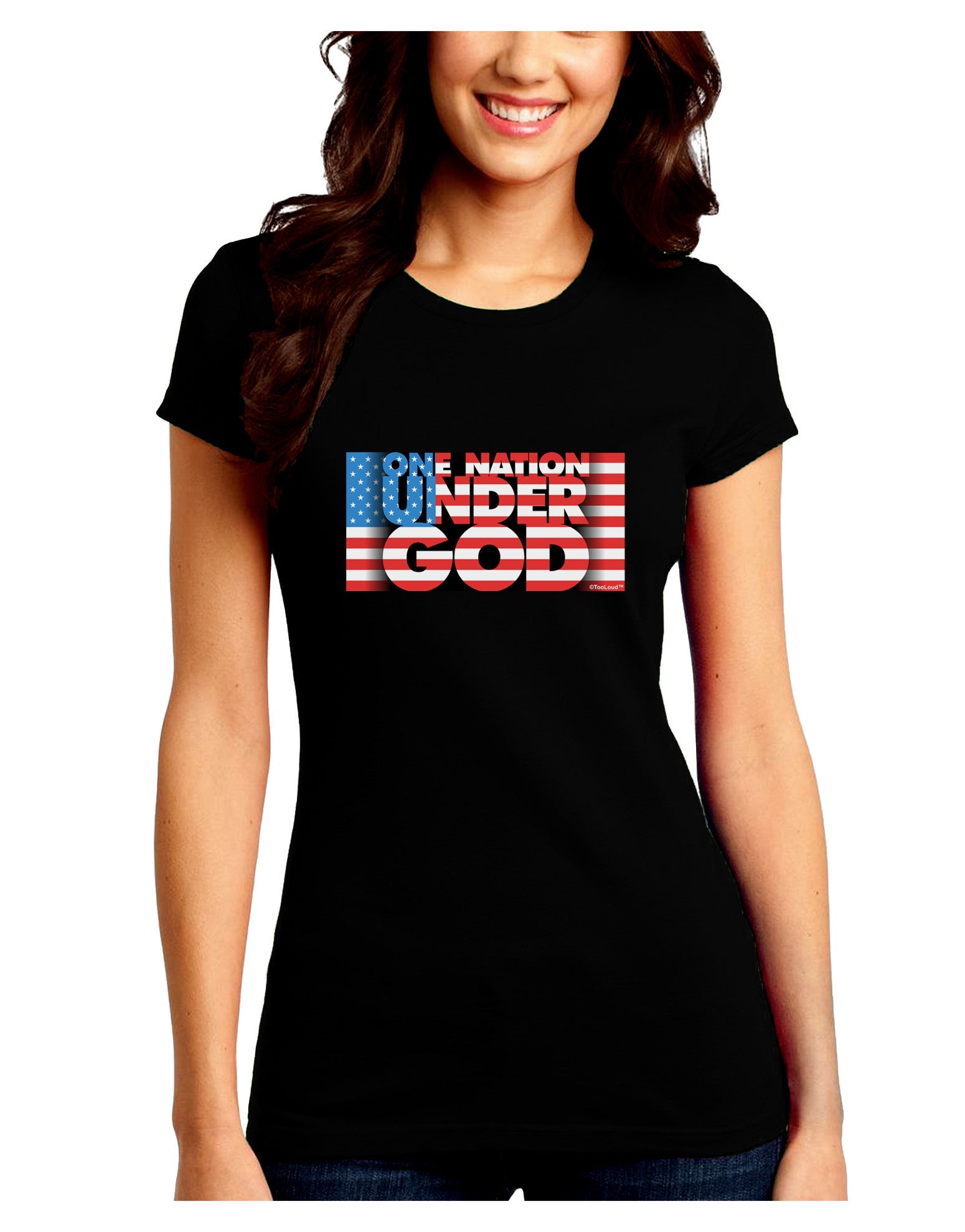One Nation Under God Juniors Petite Crew Dark T-Shirt-T-Shirts Juniors Tops-TooLoud-Black-Juniors Fitted Small-Davson Sales