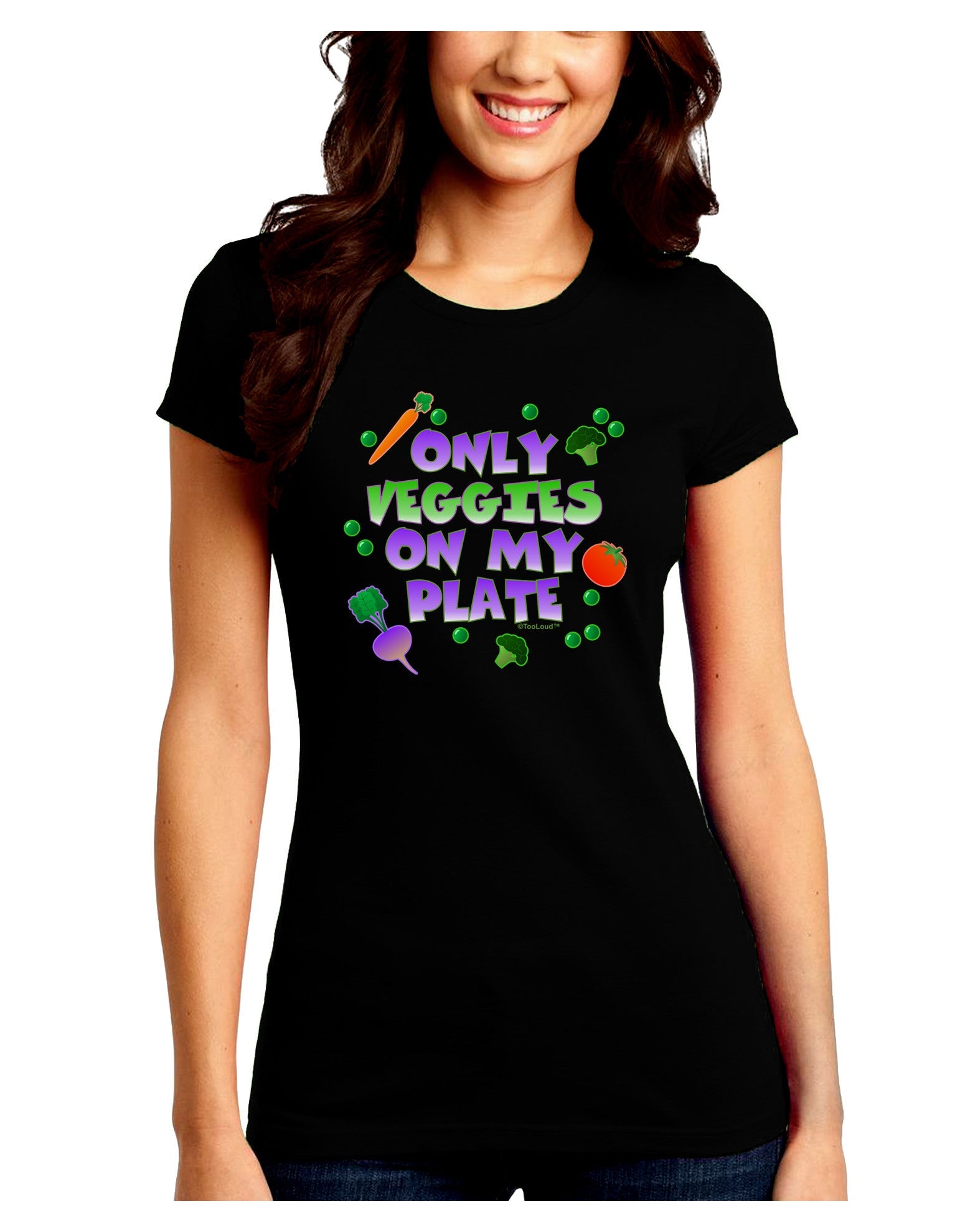 Only Veggies On My Plate Juniors Petite Crew Dark T-Shirt-T-Shirts Juniors Tops-TooLoud-Black-Juniors Fitted Small-Davson Sales