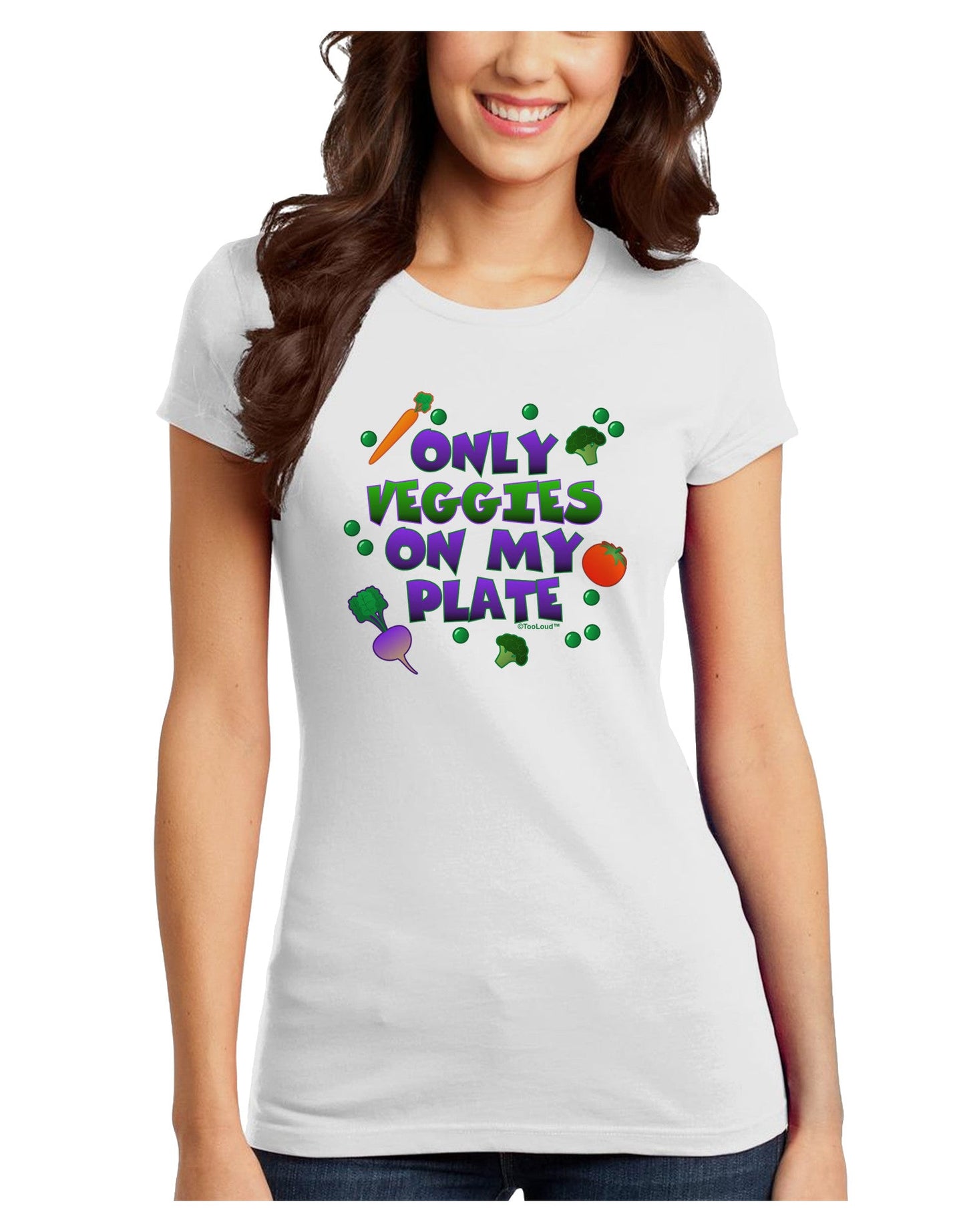 Only Veggies On My Plate Juniors Petite T-Shirt-T-Shirts Juniors Tops-TooLoud-White-Juniors Fitted X-Small-Davson Sales