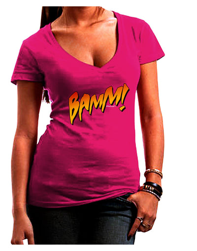 Onomatopoeia BAMM Juniors V-Neck Dark T-Shirt-Womens V-Neck T-Shirts-TooLoud-Hot-Pink-Juniors Fitted Small-Davson Sales