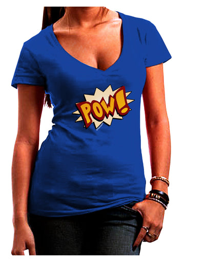 Onomatopoeia POW Juniors V-Neck Dark T-Shirt-Womens V-Neck T-Shirts-TooLoud-Royal-Blue-Juniors Fitted Small-Davson Sales