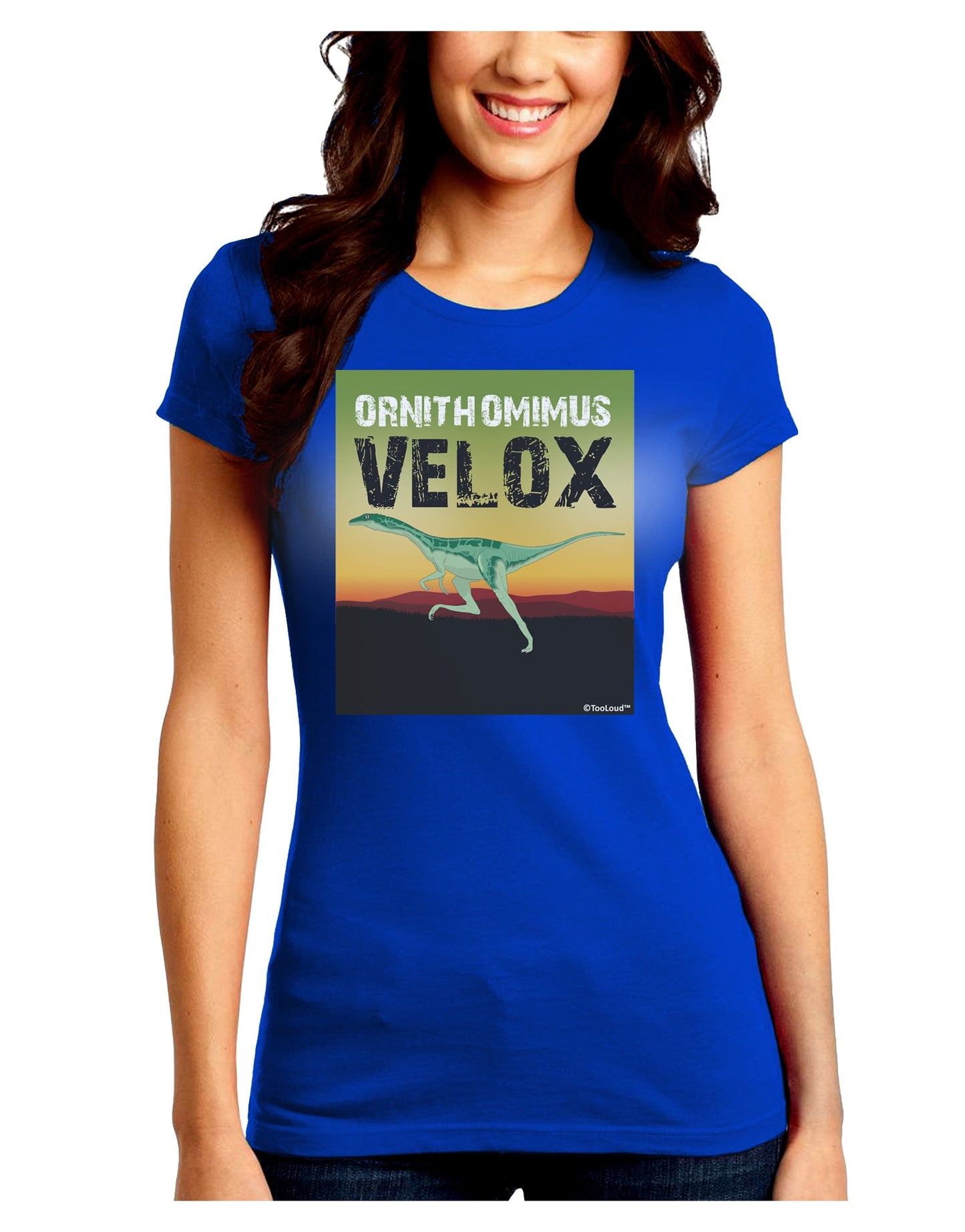 Ornithomimus Velox - With Name Juniors Crew Dark T-Shirt by TooLoud-T-Shirts Juniors Tops-TooLoud-Royal-Blue-Juniors Fitted Small-Davson Sales