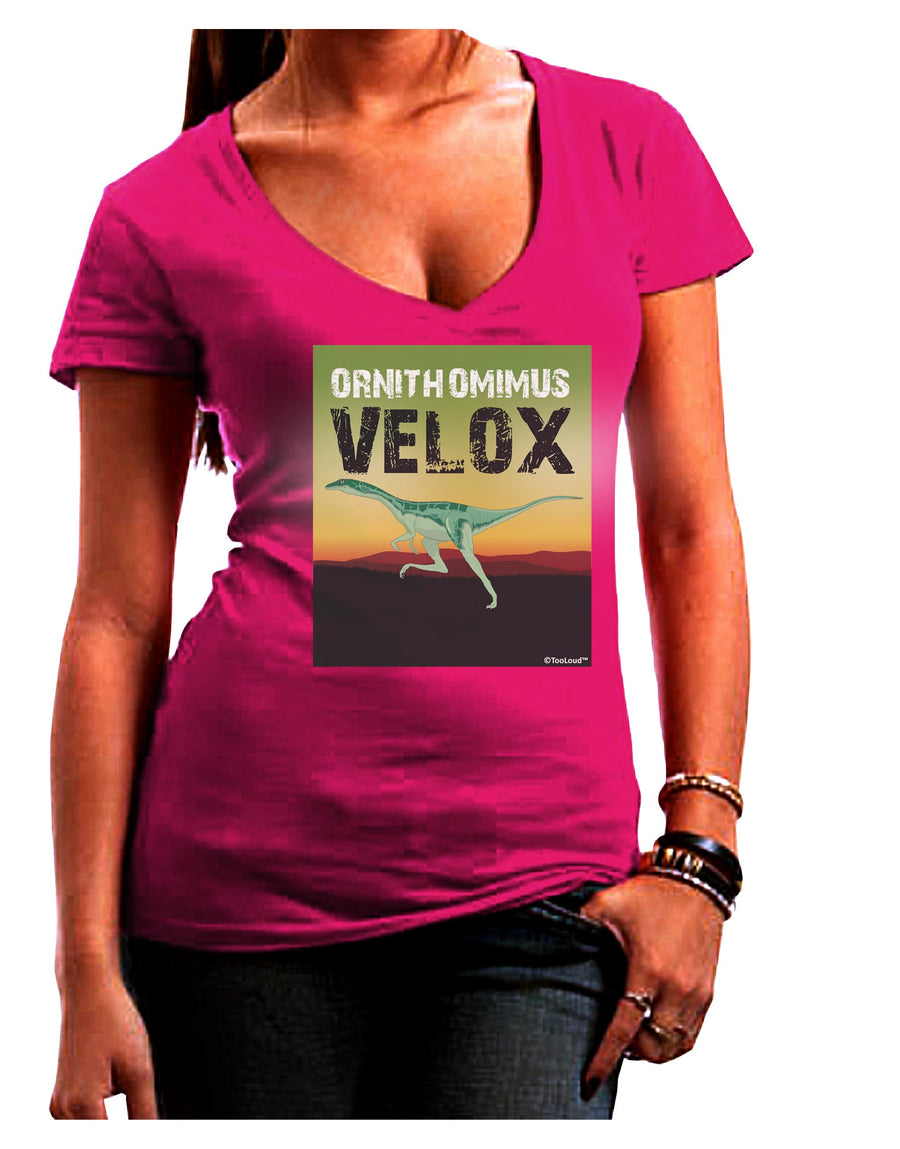 Ornithomimus Velox - With Name Juniors V-Neck Dark T-Shirt by TooLoud-Womens V-Neck T-Shirts-TooLoud-Black-Juniors Fitted Small-Davson Sales