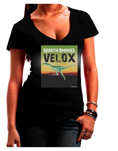 Ornithomimus Velox - With Name Juniors V-Neck Dark T-Shirt by TooLoud-Womens V-Neck T-Shirts-TooLoud-Black-Juniors Fitted Small-Davson Sales