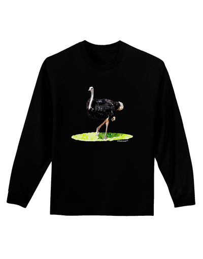 Ostrich Watercolor Adult Long Sleeve Dark T-Shirt-TooLoud-Black-Small-Davson Sales