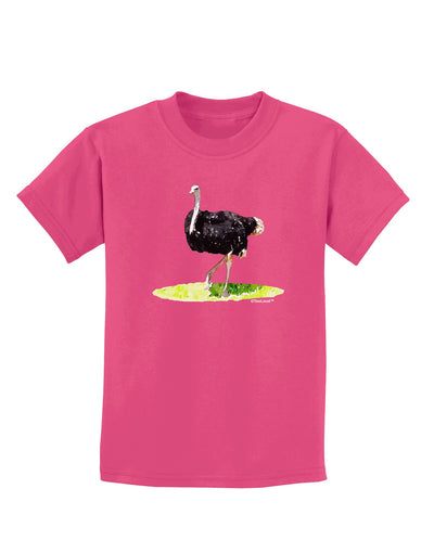 Ostrich Watercolor Childrens Dark T-Shirt-Childrens T-Shirt-TooLoud-Sangria-X-Small-Davson Sales