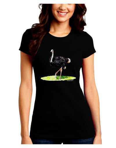 Ostrich Watercolor Juniors Crew Dark T-Shirt-T-Shirts Juniors Tops-TooLoud-Black-Juniors Fitted Small-Davson Sales