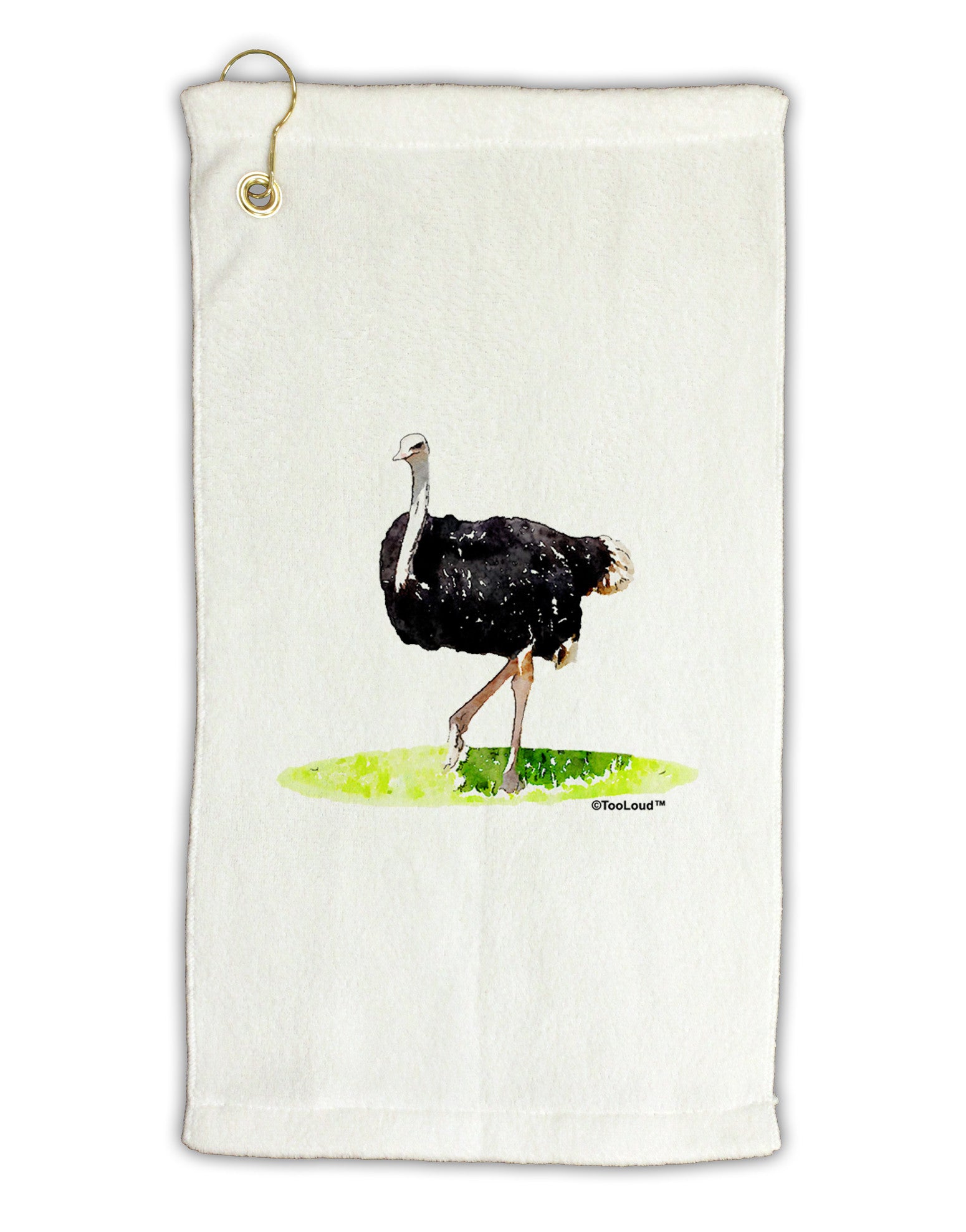 Ostrich Watercolor Micro Terry Gromet Golf Towel 11"x19-Golf Towel-TooLoud-White-Davson Sales