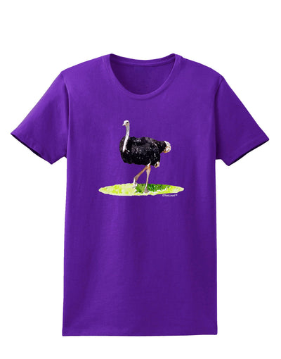 Ostrich Watercolor Womens Dark T-Shirt-TooLoud-Purple-X-Small-Davson Sales