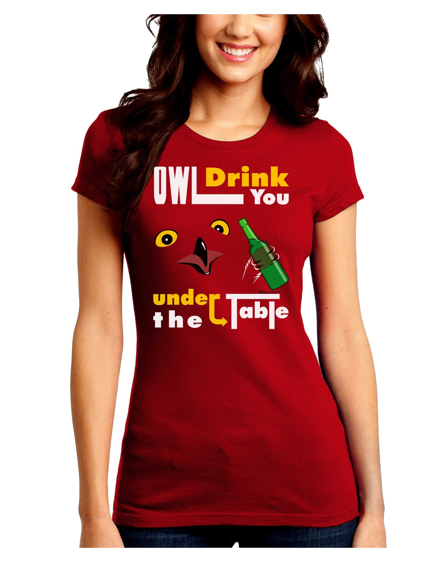 Owl Drink You Under the Table Juniors Petite Crew Dark T-Shirt-T-Shirts Juniors Tops-TooLoud-Red-Juniors Fitted Small-Davson Sales