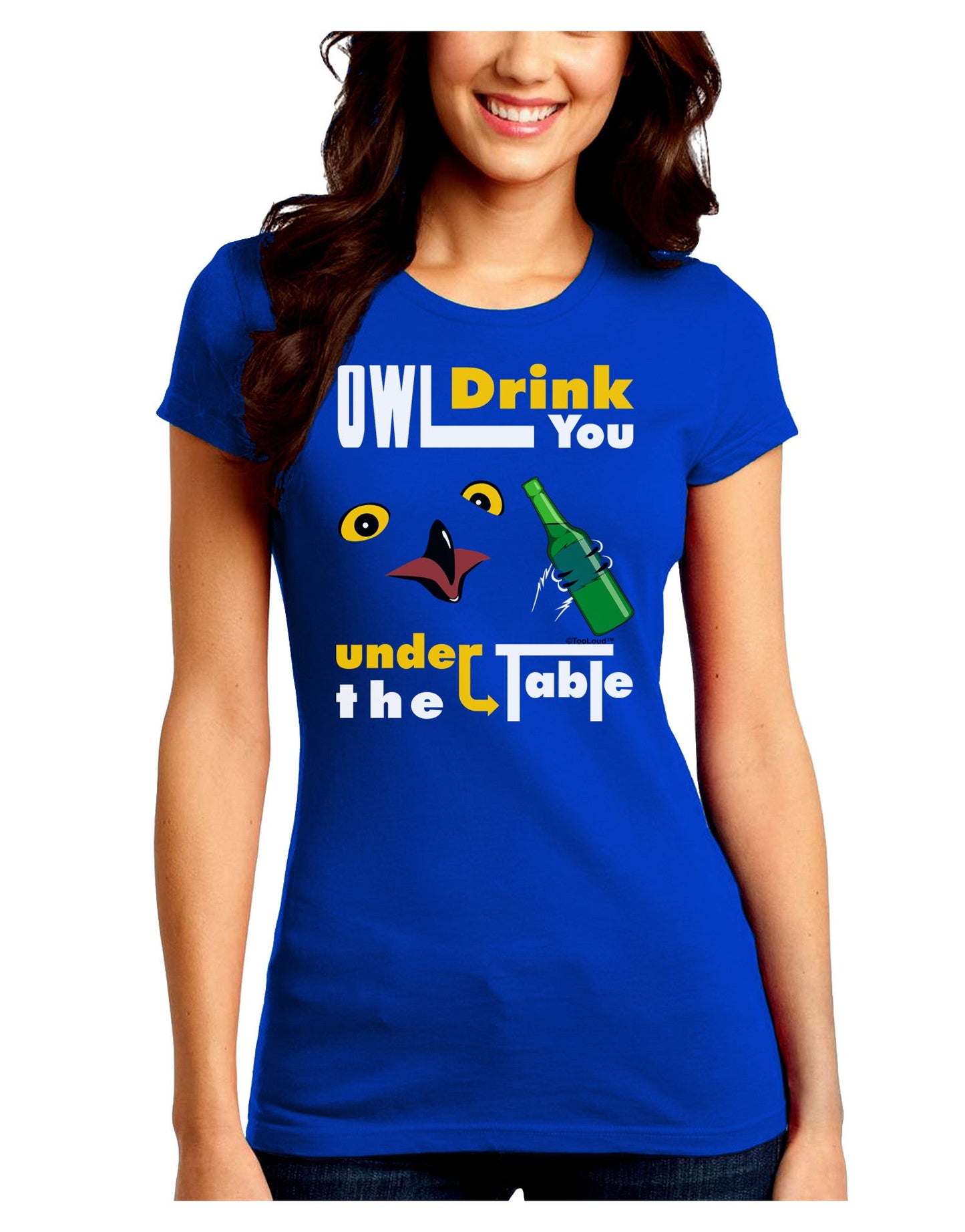 Owl Drink You Under the Table Juniors Petite Crew Dark T-Shirt-T-Shirts Juniors Tops-TooLoud-Royal-Blue-Juniors Fitted Small-Davson Sales
