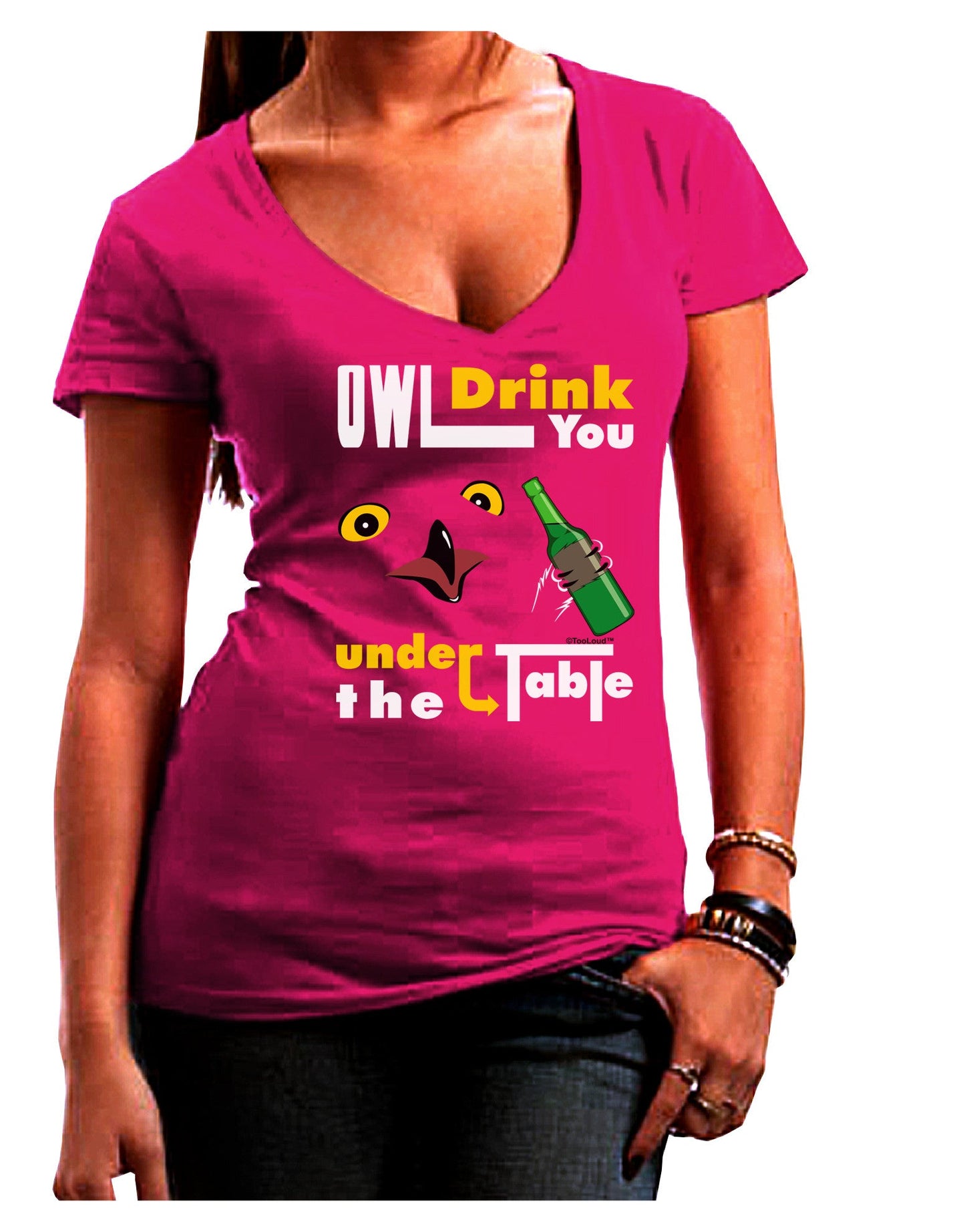 Owl Drink You Under the Table Womens V-Neck Dark T-Shirt-Womens V-Neck T-Shirts-TooLoud-Hot-Pink-Juniors Fitted Small-Davson Sales