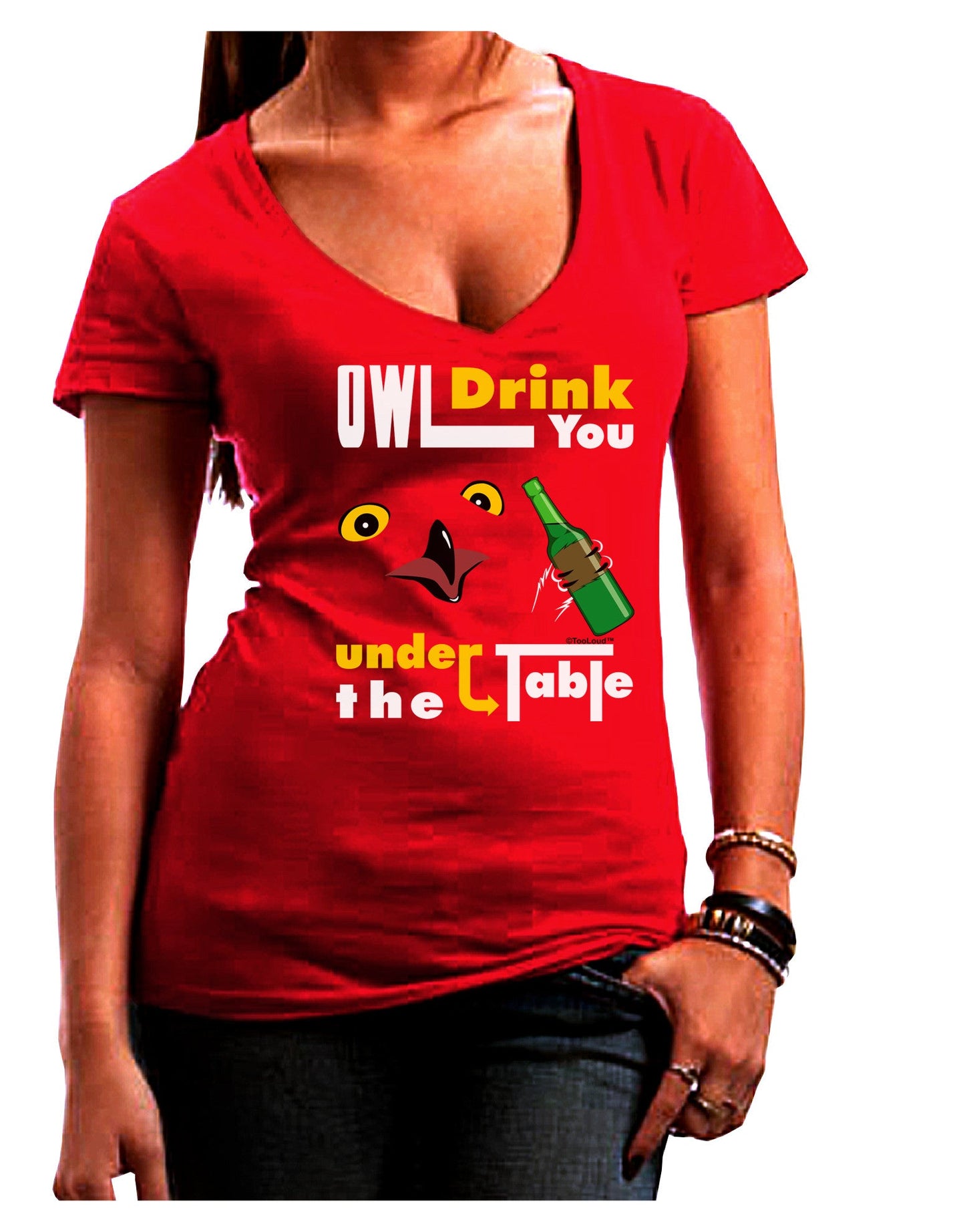 Owl Drink You Under the Table Womens V-Neck Dark T-Shirt-Womens V-Neck T-Shirts-TooLoud-Red-Juniors Fitted Small-Davson Sales