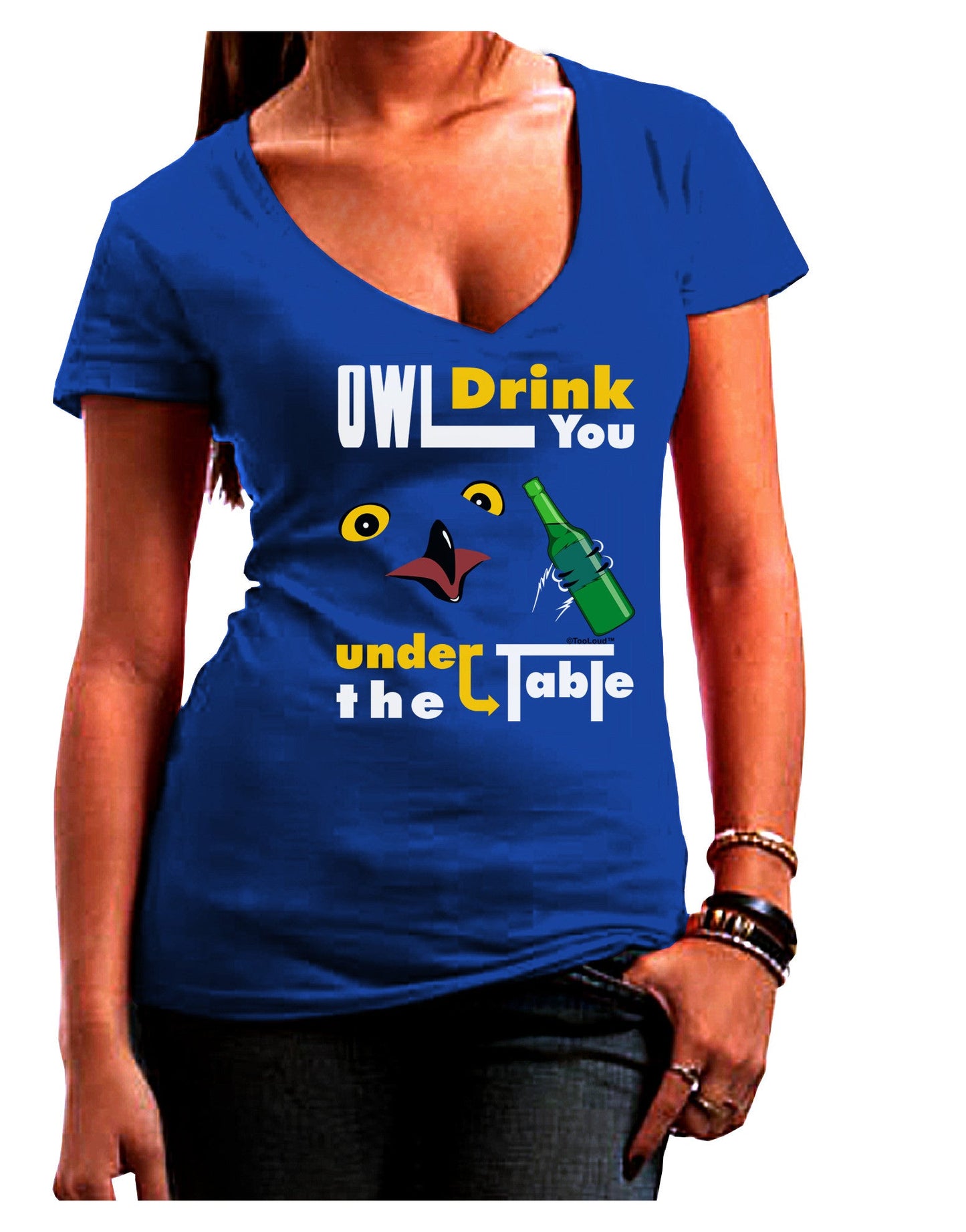 Owl Drink You Under the Table Womens V-Neck Dark T-Shirt-Womens V-Neck T-Shirts-TooLoud-Royal-Blue-Juniors Fitted Small-Davson Sales