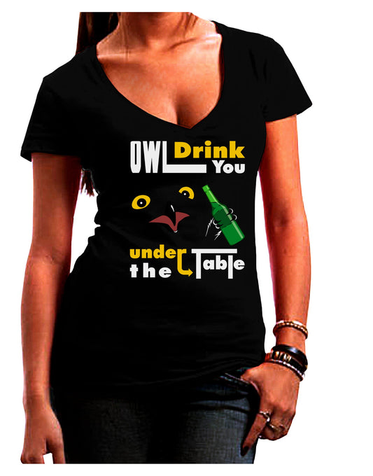 Owl Drink You Under the Table Womens V-Neck Dark T-Shirt-Womens V-Neck T-Shirts-TooLoud-Black-Juniors Fitted Small-Davson Sales