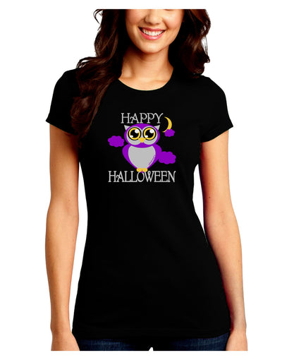 Owl Purple Text Juniors Crew Dark T-Shirt-T-Shirts Juniors Tops-TooLoud-Black-Juniors Fitted Small-Davson Sales