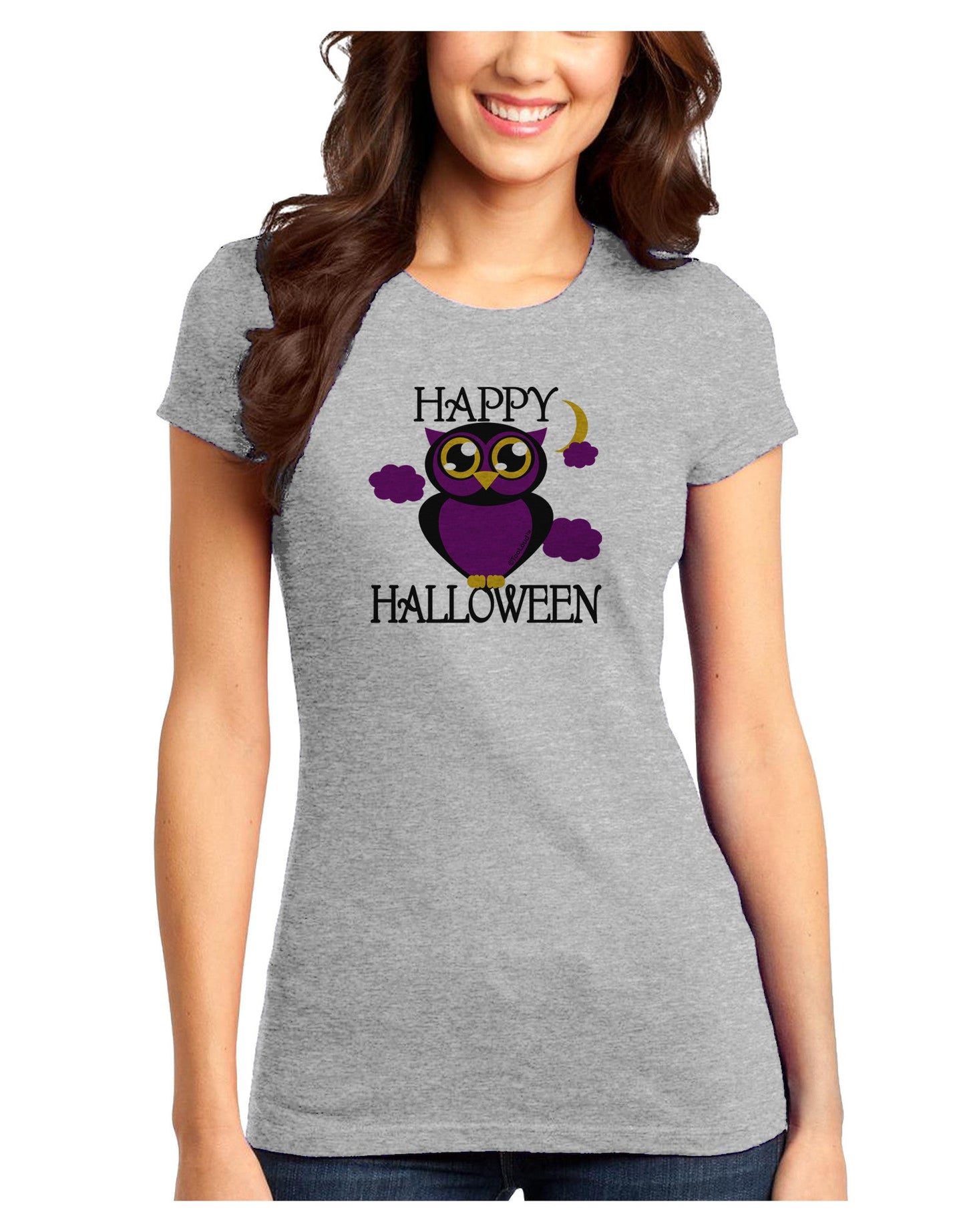 Owl Purple Text Juniors T-Shirt-Womens Juniors T-Shirt-TooLoud-Ash-Gray-Juniors Fitted X-Small-Davson Sales