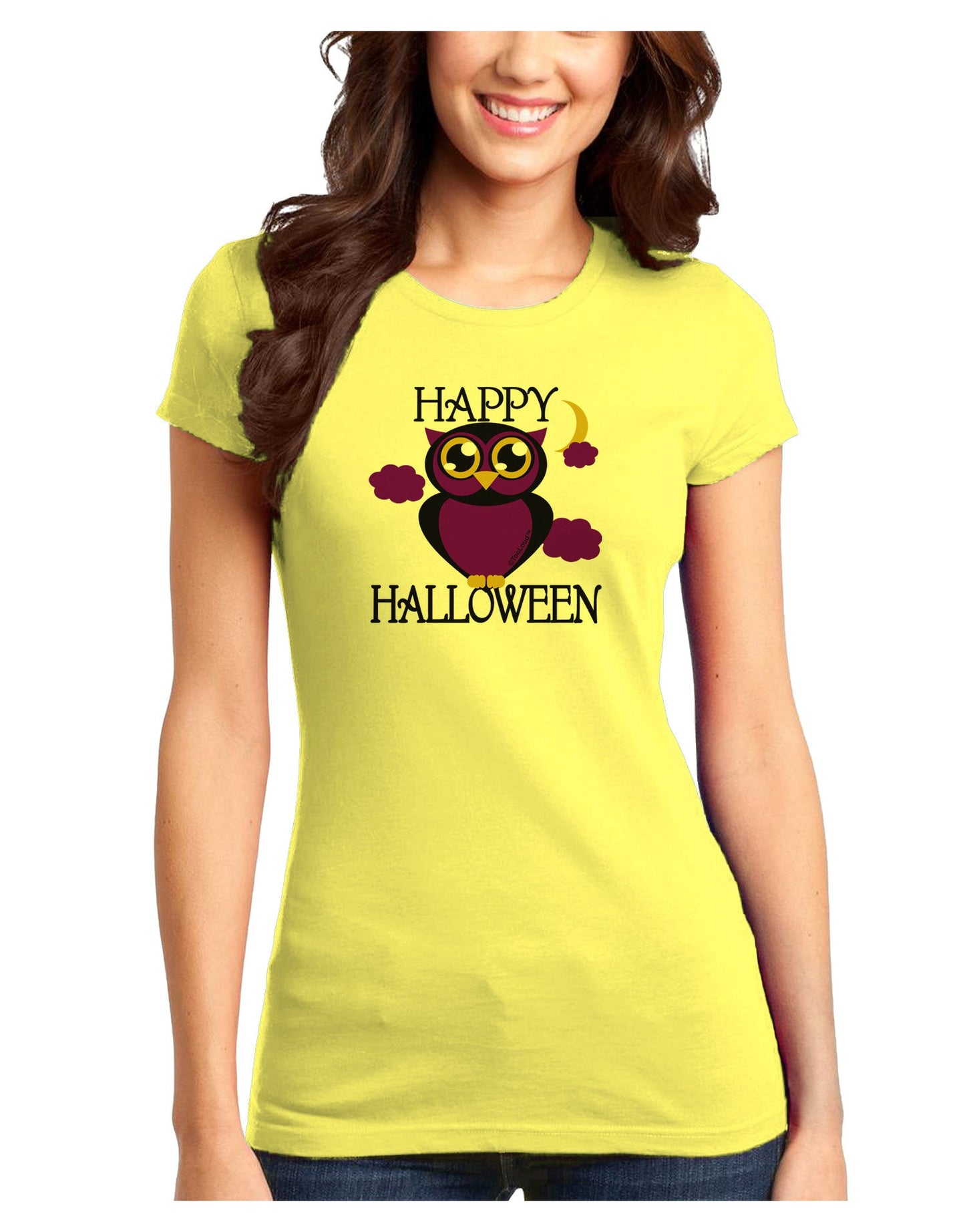 Owl Purple Text Juniors T-Shirt-Womens Juniors T-Shirt-TooLoud-Yellow-Juniors Fitted X-Small-Davson Sales