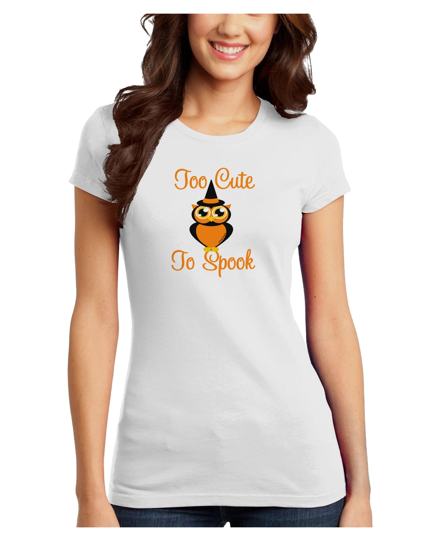 Owl Too Cute Orange Juniors T-Shirt-Womens Juniors T-Shirt-TooLoud-White-Juniors Fitted X-Small-Davson Sales