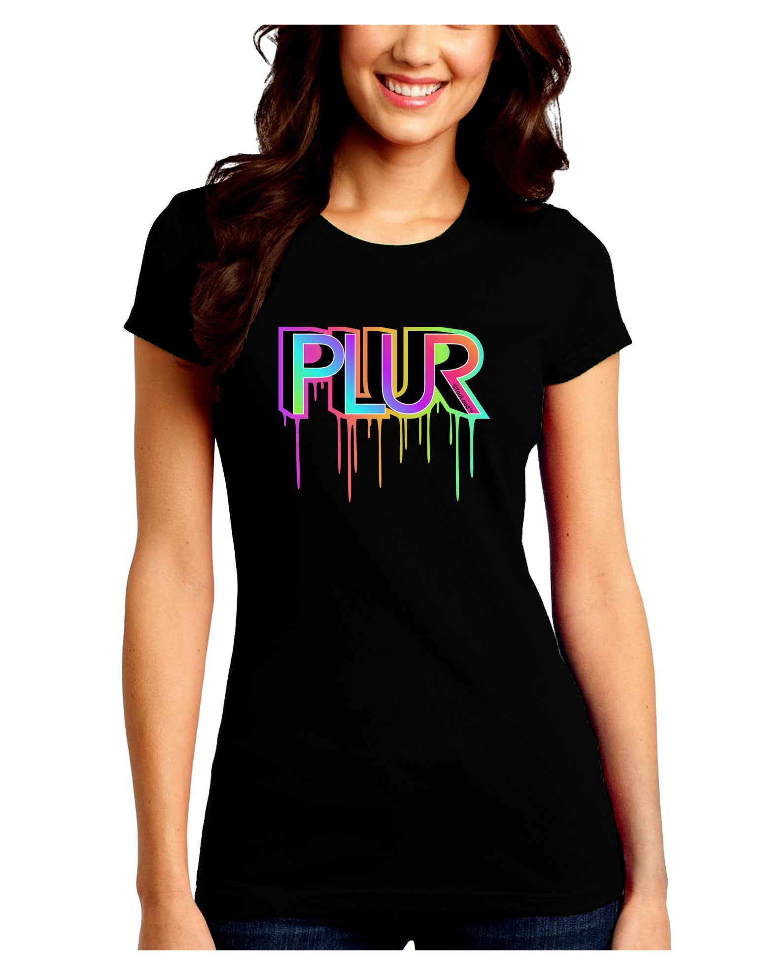 PLUR Paint Juniors Petite Crew Dark T-Shirt-T-Shirts Juniors Tops-TooLoud-Black-Juniors Fitted Small-Davson Sales