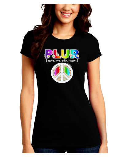 PLUR Rainbow Juniors Crew Dark T-Shirt-T-Shirts Juniors Tops-TooLoud-Black-Juniors Fitted Small-Davson Sales