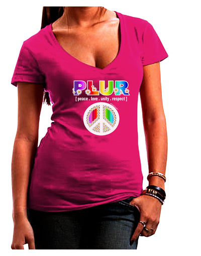 PLUR Rainbow Juniors V-Neck Dark T-Shirt-Womens V-Neck T-Shirts-TooLoud-Hot-Pink-Juniors Fitted Small-Davson Sales