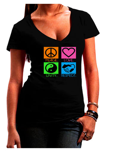 PLUR Squares Color Juniors V-Neck Dark T-Shirt-Womens V-Neck T-Shirts-TooLoud-Black-Juniors Fitted Small-Davson Sales