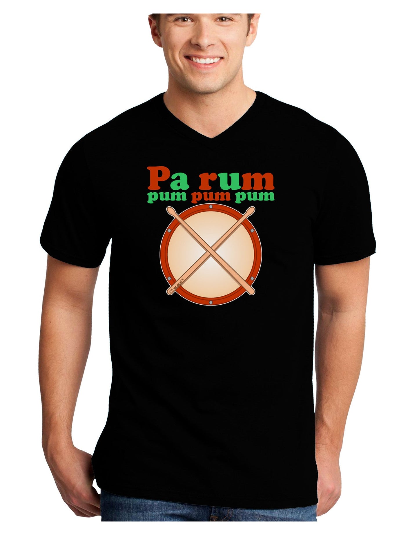 Pa Rum Pum Pum Pum Adult Dark V-Neck T-Shirt-TooLoud-Black-Small-Davson Sales