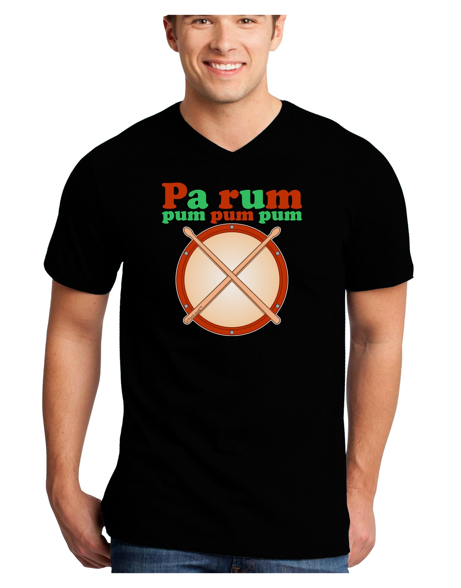Pa Rum Pum Pum Pum Adult Dark V-Neck T-Shirt-TooLoud-Black-Small-Davson Sales