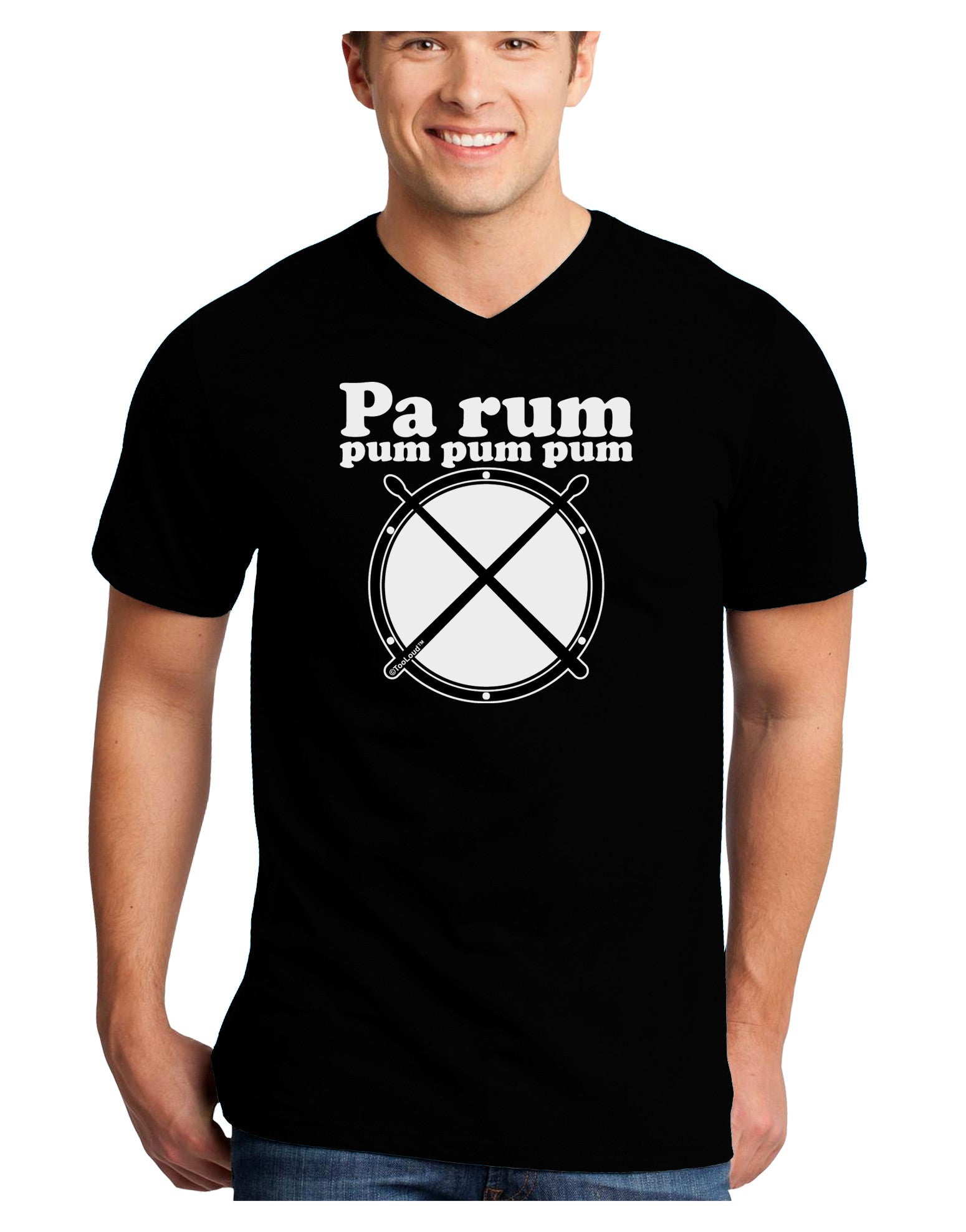 Pa Rum Pum Pum Pum BnW Adult Dark V-Neck T-Shirt-TooLoud-Black-Small-Davson Sales