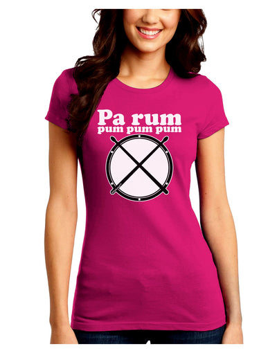 Pa Rum Pum Pum Pum BnW Juniors Crew Dark T-Shirt-T-Shirts Juniors Tops-TooLoud-Hot-Pink-Juniors Fitted Small-Davson Sales