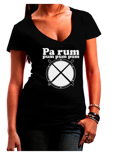 Pa Rum Pum Pum Pum BnW Juniors V-Neck Dark T-Shirt-Womens V-Neck T-Shirts-TooLoud-Black-Juniors Fitted Small-Davson Sales