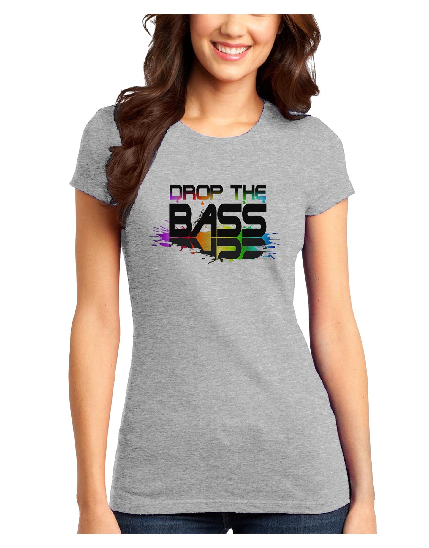 Paint Drop The Bass Juniors T-Shirt-Womens Juniors T-Shirt-TooLoud-Ash-Gray-Juniors Fitted X-Small-Davson Sales