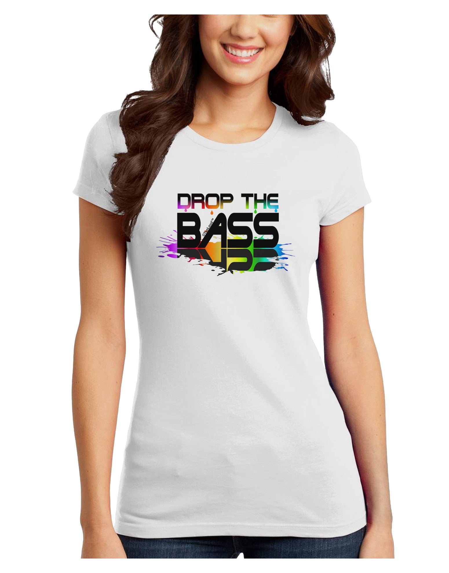Paint Drop The Bass Juniors T-Shirt-Womens Juniors T-Shirt-TooLoud-White-Juniors Fitted X-Small-Davson Sales