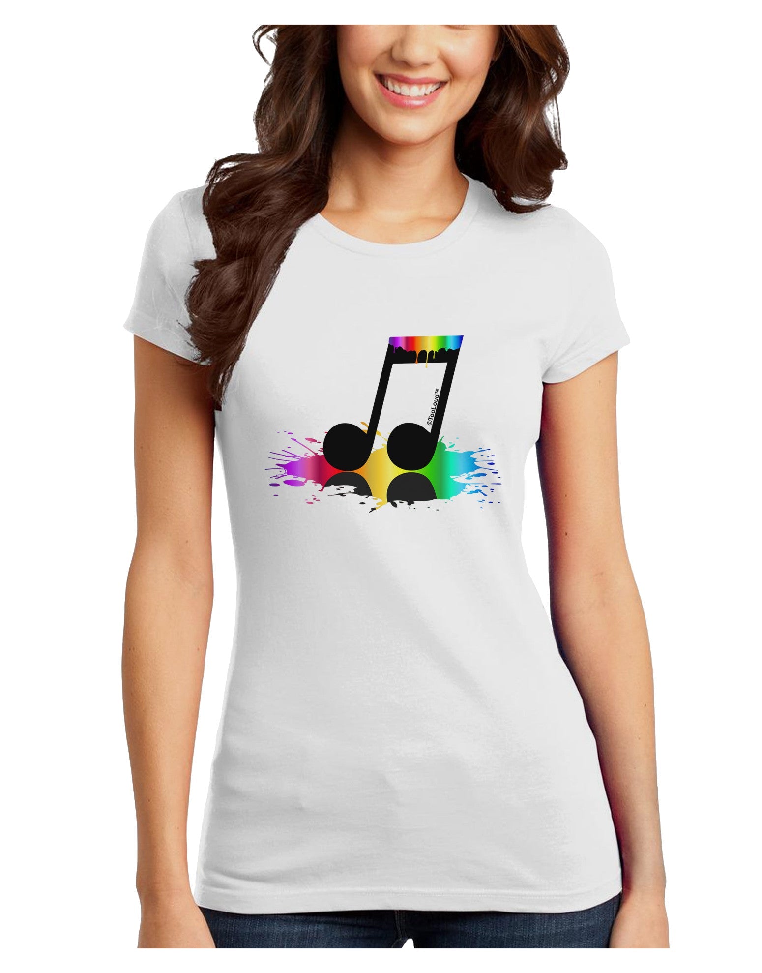 Paint Music Note Juniors T-Shirt-Womens Juniors T-Shirt-TooLoud-White-Juniors Fitted X-Small-Davson Sales