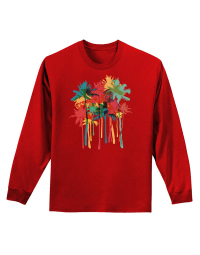 Paint Splash Palm Trees Adult Long Sleeve Dark T-Shirt-TooLoud-Red-Small-Davson Sales