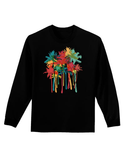 Paint Splash Palm Trees Adult Long Sleeve Dark T-Shirt-TooLoud-Black-Small-Davson Sales