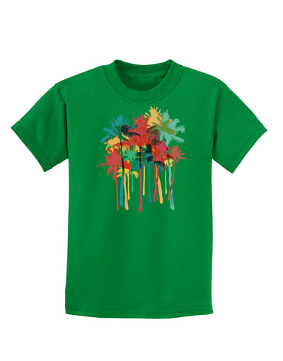 Paint Splash Palm Trees Childrens Dark T-Shirt-Childrens T-Shirt-TooLoud-Kelly-Green-X-Small-Davson Sales