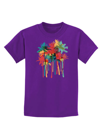 Paint Splash Palm Trees Childrens Dark T-Shirt-Childrens T-Shirt-TooLoud-Purple-X-Small-Davson Sales