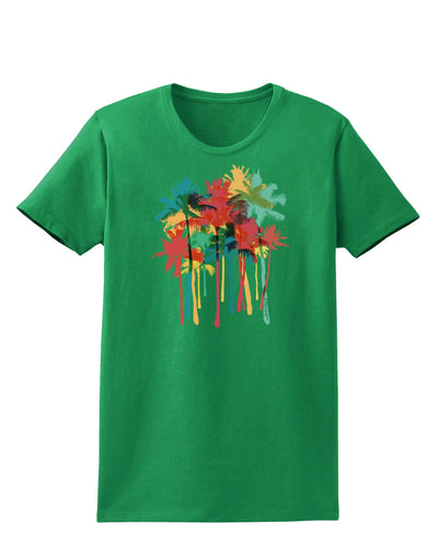 Paint Splash Palm Trees Womens Dark T-Shirt-TooLoud-Kelly-Green-X-Small-Davson Sales