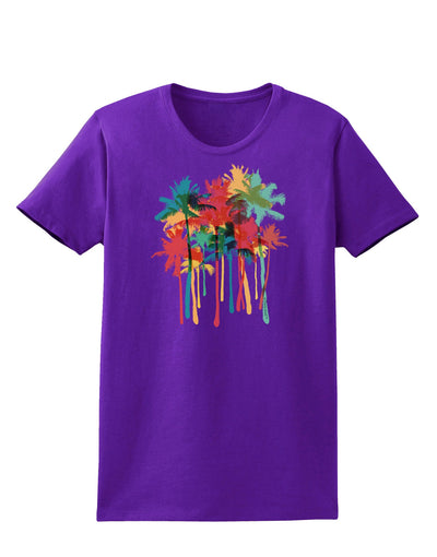 Paint Splash Palm Trees Womens Dark T-Shirt-TooLoud-Purple-X-Small-Davson Sales