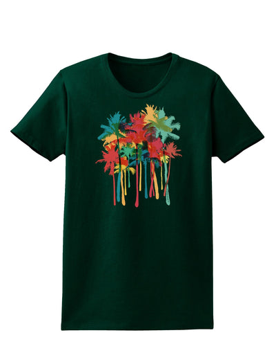 Paint Splash Palm Trees Womens Dark T-Shirt-TooLoud-Forest-Green-Small-Davson Sales