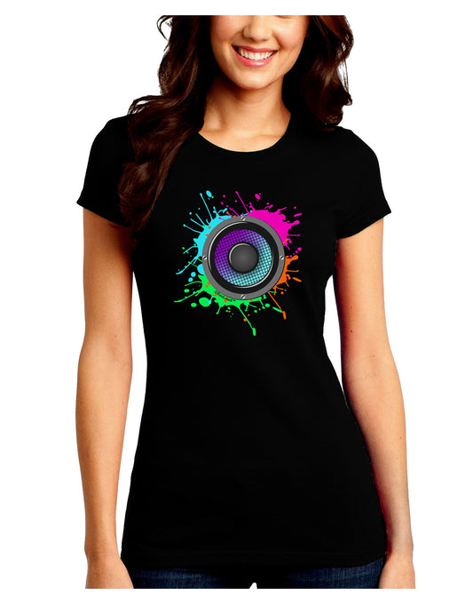 Paint Splatter Speaker Juniors Petite Crew Dark T-Shirt-T-Shirts Juniors Tops-TooLoud-Black-Juniors Fitted Small-Davson Sales