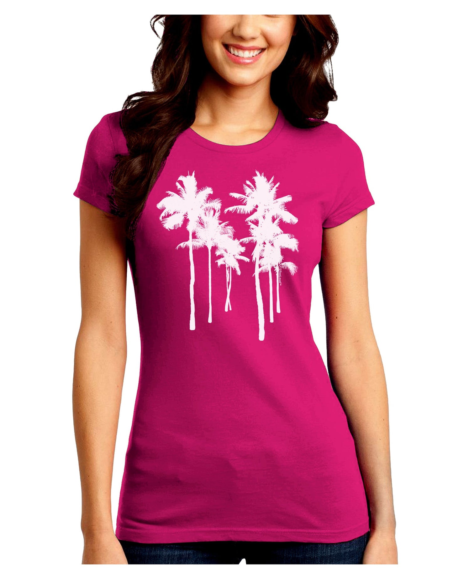 Palm Rows Silhouette Juniors Petite Crew Dark T-Shirt-T-Shirts Juniors Tops-TooLoud-Hot-Pink-Juniors Fitted Small-Davson Sales