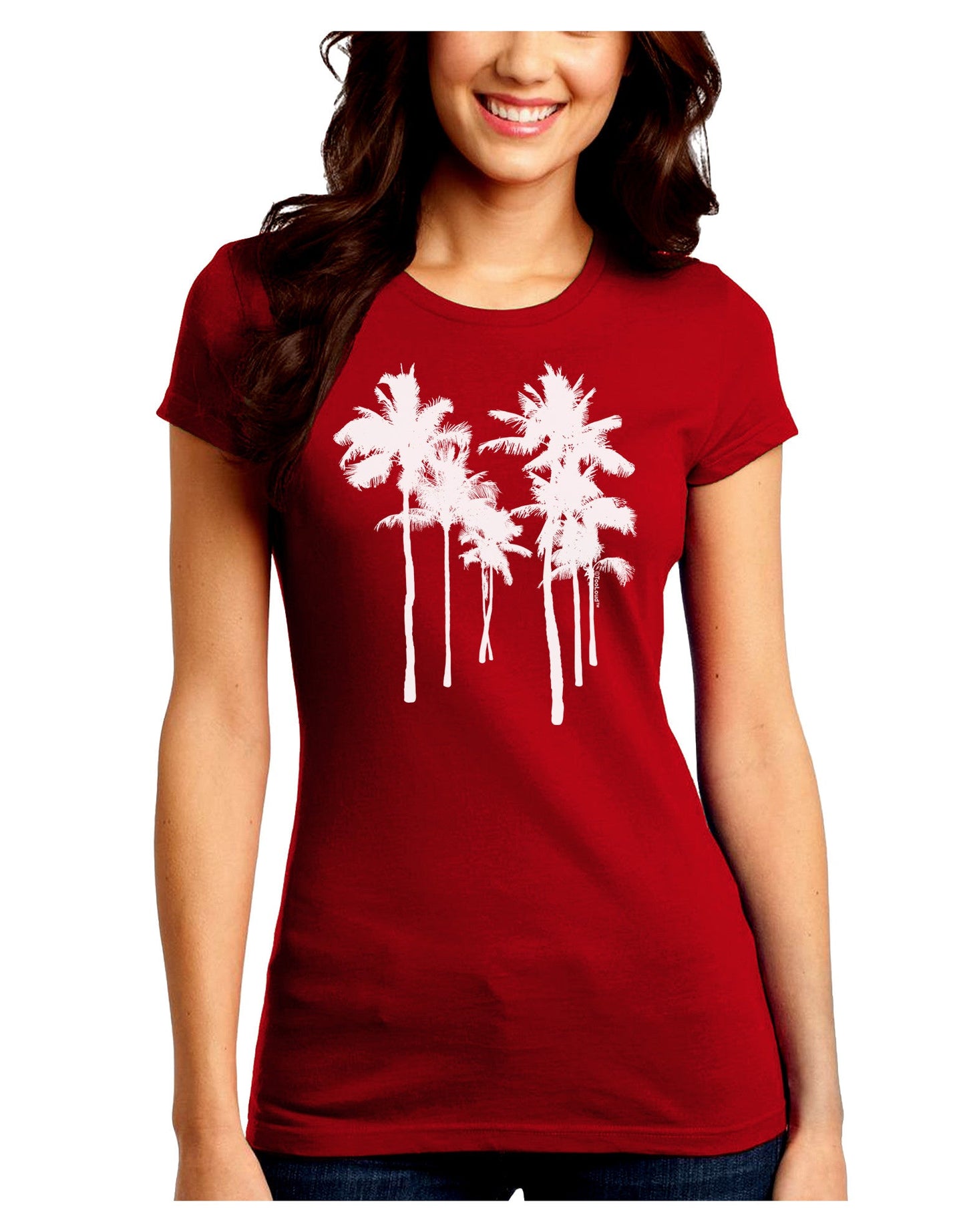 Palm Rows Silhouette Juniors Petite Crew Dark T-Shirt-T-Shirts Juniors Tops-TooLoud-Red-Juniors Fitted Small-Davson Sales