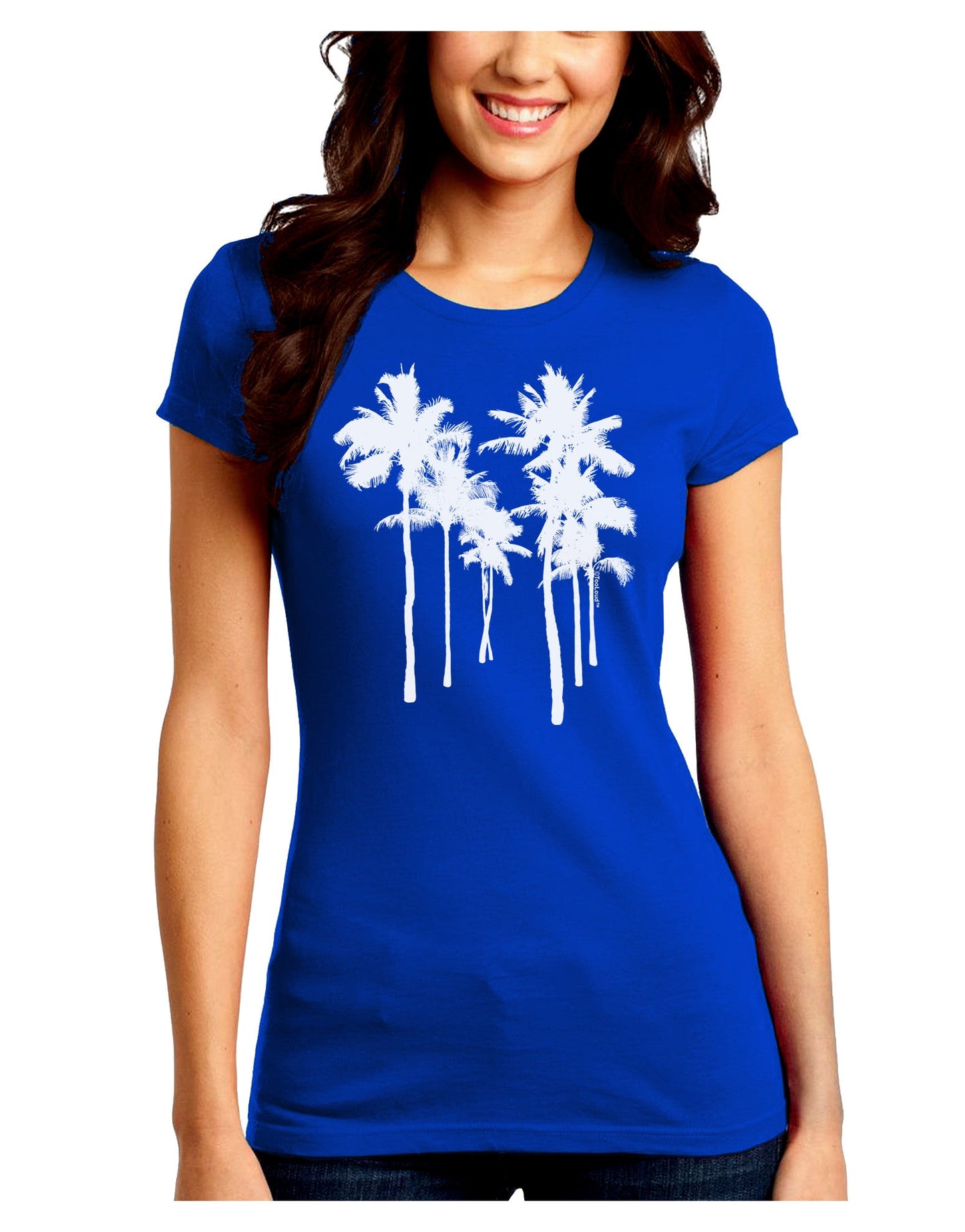 Palm Rows Silhouette Juniors Petite Crew Dark T-Shirt-T-Shirts Juniors Tops-TooLoud-Royal-Blue-Juniors Fitted Small-Davson Sales