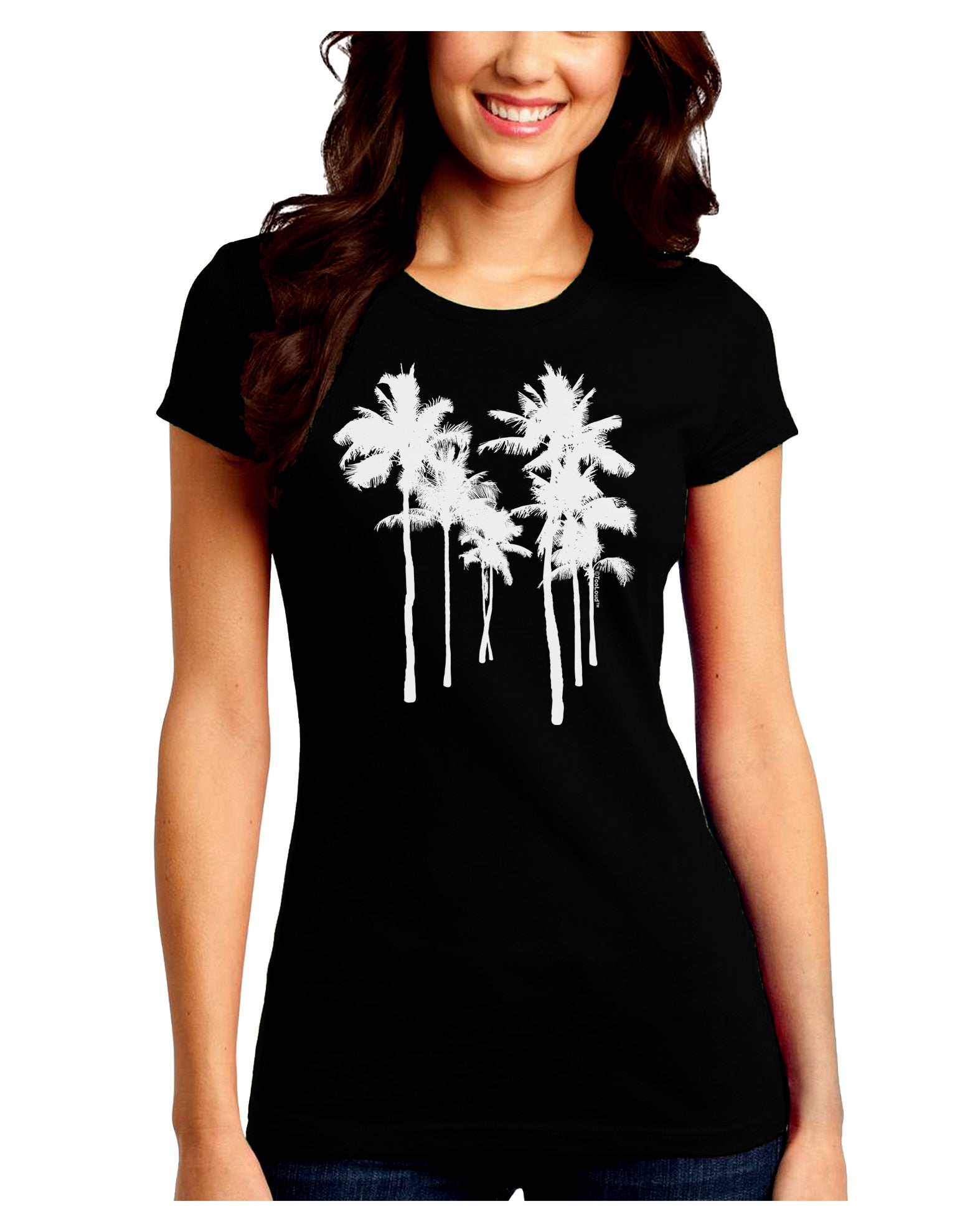 Palm Rows Silhouette Juniors Petite Crew Dark T-Shirt-T-Shirts Juniors Tops-TooLoud-Black-Juniors Fitted Small-Davson Sales